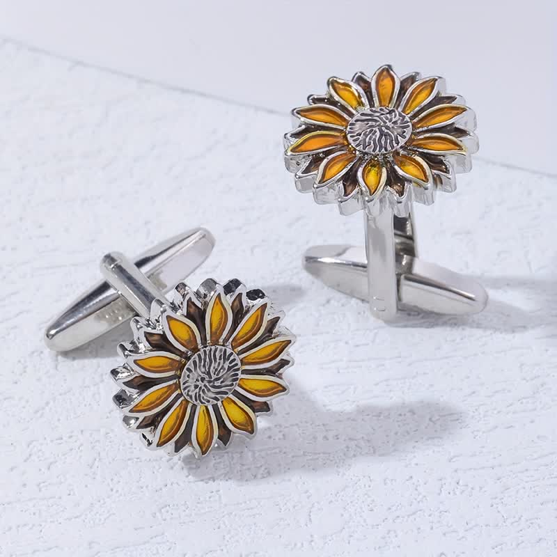 Boutons de manchette pour homme en forme de fleur jaune tournesol - Jaune - image 0