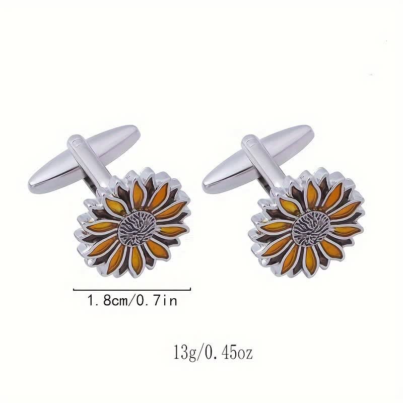 Boutons de manchette pour homme en forme de fleur jaune tournesol