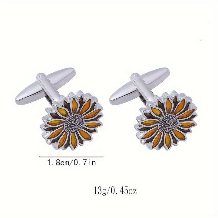 Boutons de manchette pour homme en forme de fleur jaune tournesol