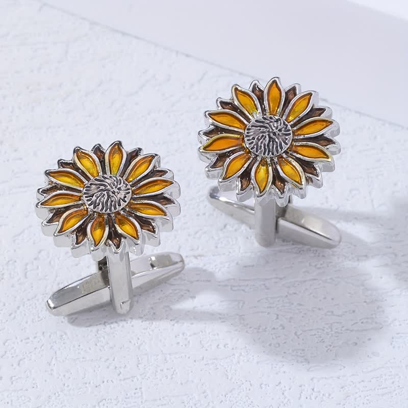 Boutons de manchette pour homme en forme de fleur jaune tournesol - image 2