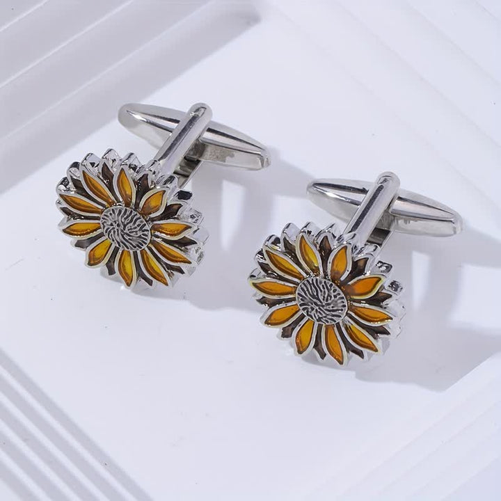 Boutons de manchette pour homme en forme de fleur jaune tournesol