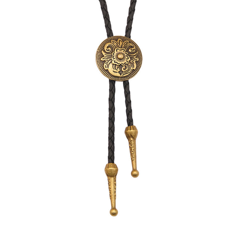 Cravate bolo classique tendance avec motif de fleur sculptée ronde