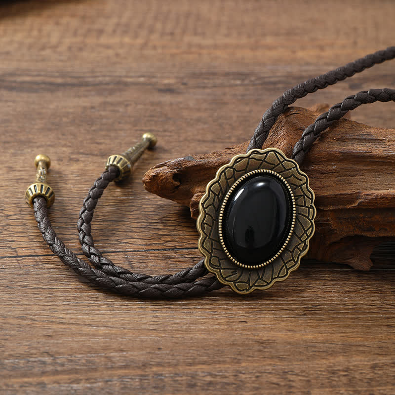 Superbe réplique de cravate bolo en pierre de style occidental - Obsidienne - image 5