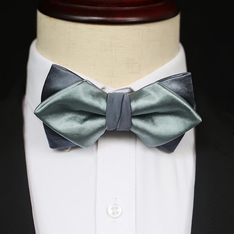 Nœud papillon double épaisseur gris-bleu vert pâle pour homme