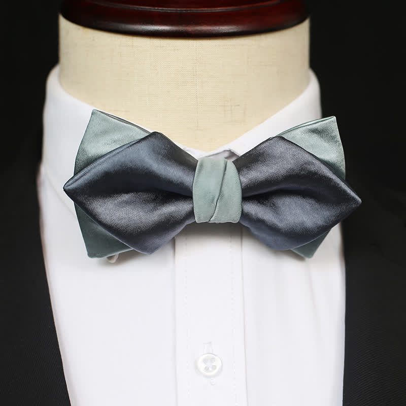 Nœud papillon double épaisseur gris-bleu vert pâle pour homme