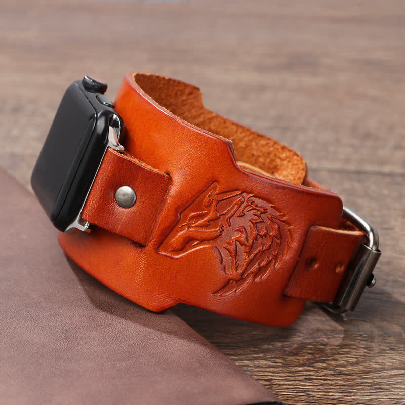 Bracelet de montre en cuir avec motif loup en relief punk - image 6