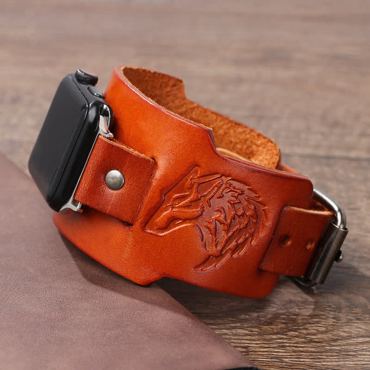 Bracelet de montre en cuir avec motif loup en relief punk - image 6