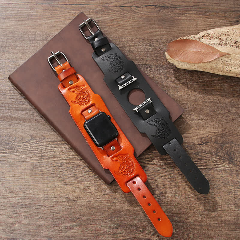Bracelet de montre en cuir avec motif loup en relief punk - image 8