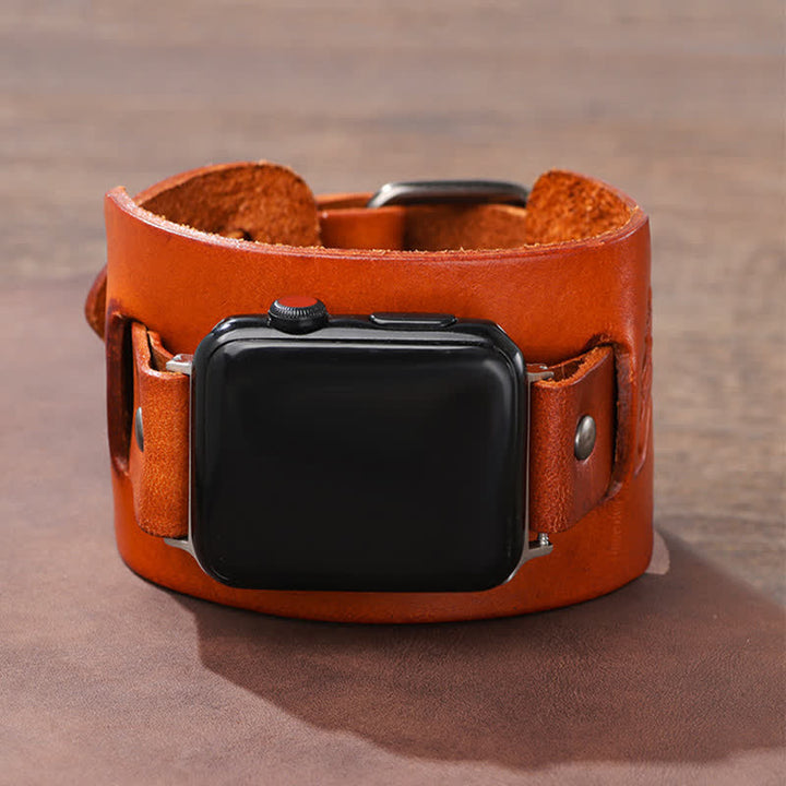 Bracelet de montre en cuir avec motif loup en relief punk - image 5