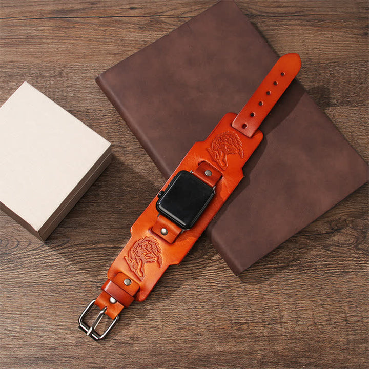 Bracelet de montre en cuir avec motif loup en relief punk - image 4