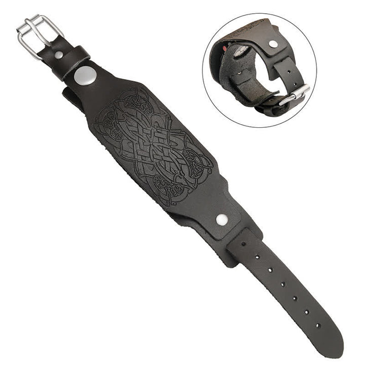 Bracelet de montre en cuir à motif de noeud celtique en relief