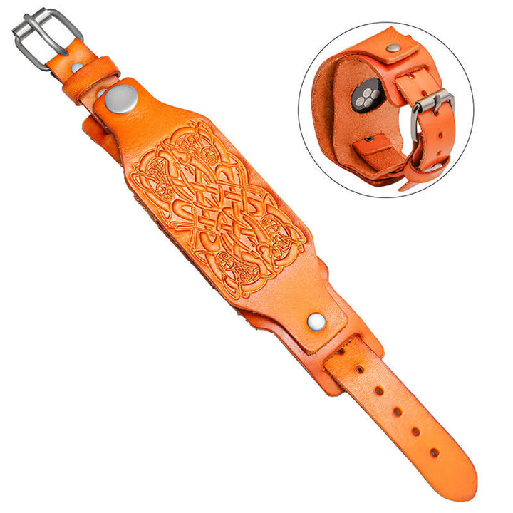Bracelet de montre en cuir à motif de noeud celtique en relief