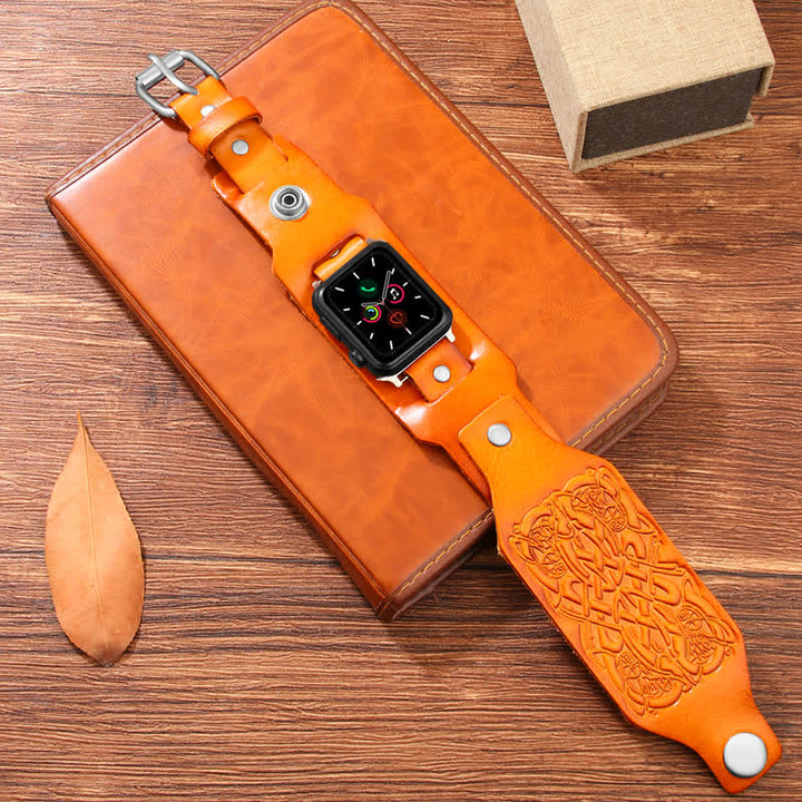 Bracelet de montre en cuir à motif de noeud celtique en relief