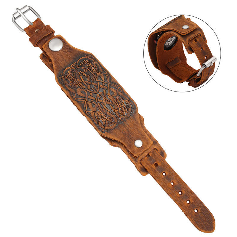 Bracelet de montre en cuir à motif de noeud celtique en relief