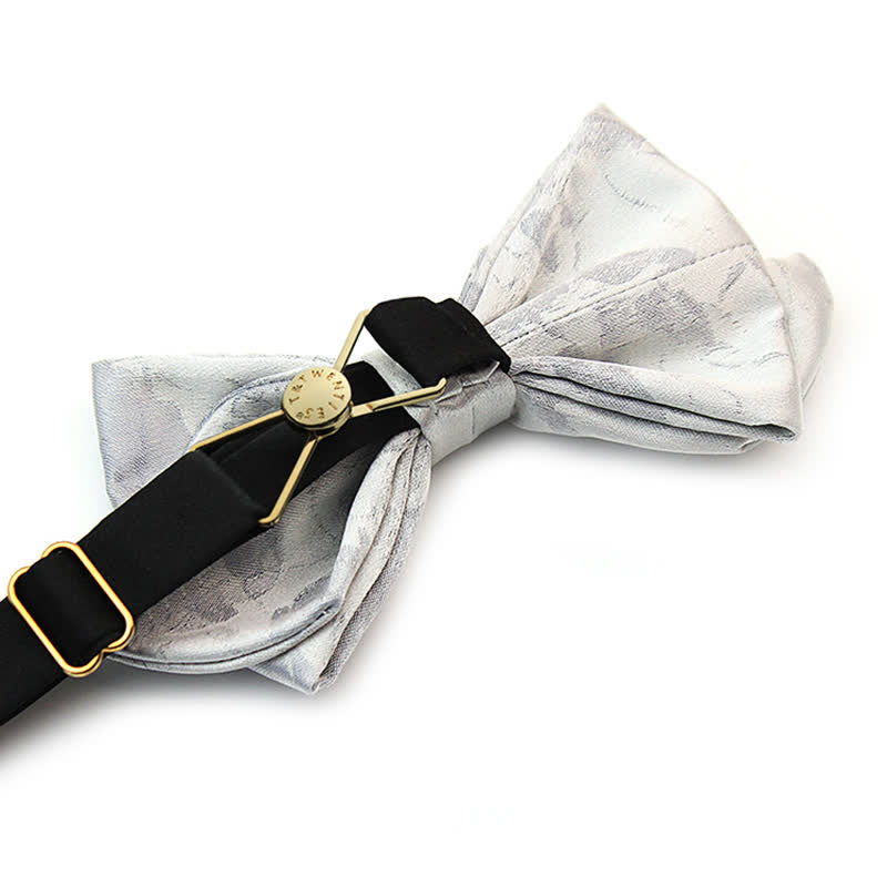Nœud papillon élégant en pure soie grise et blanche pour homme