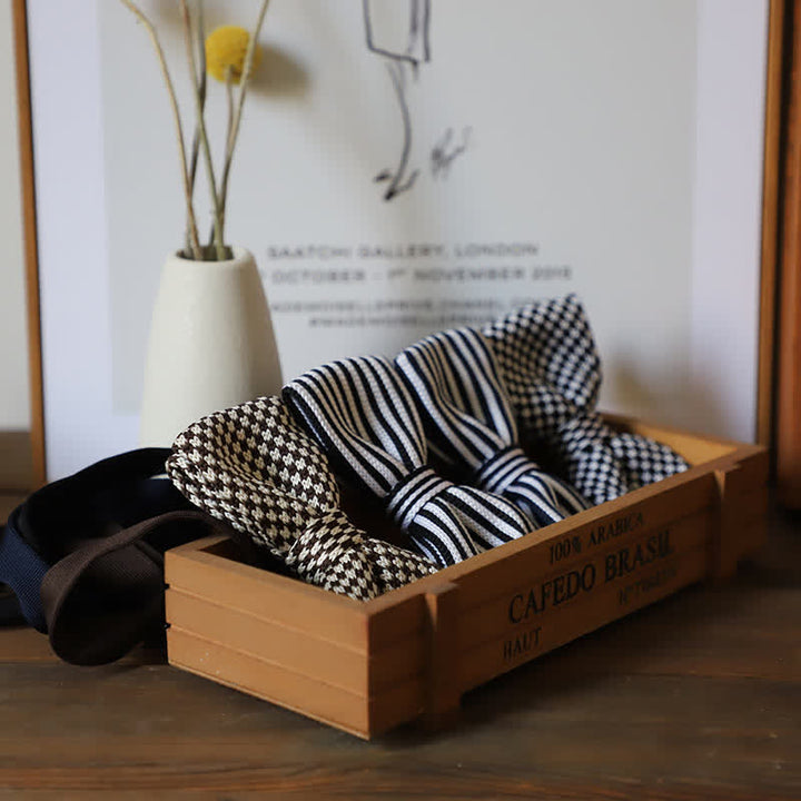 Nœud papillon à rayures en damier noir et blanc pour homme