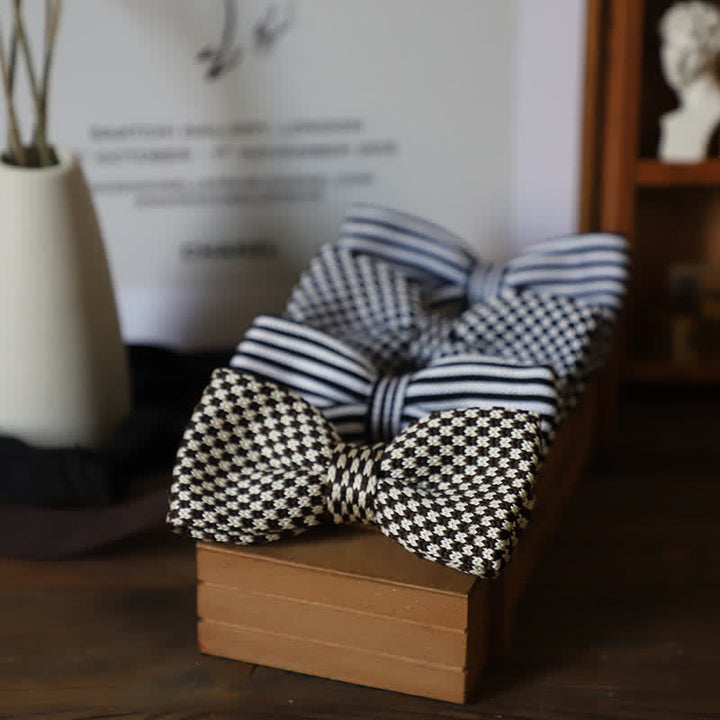 Nœud papillon à rayures en damier noir et blanc pour homme
