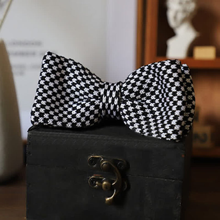 Nœud papillon à rayures en damier noir et blanc pour homme