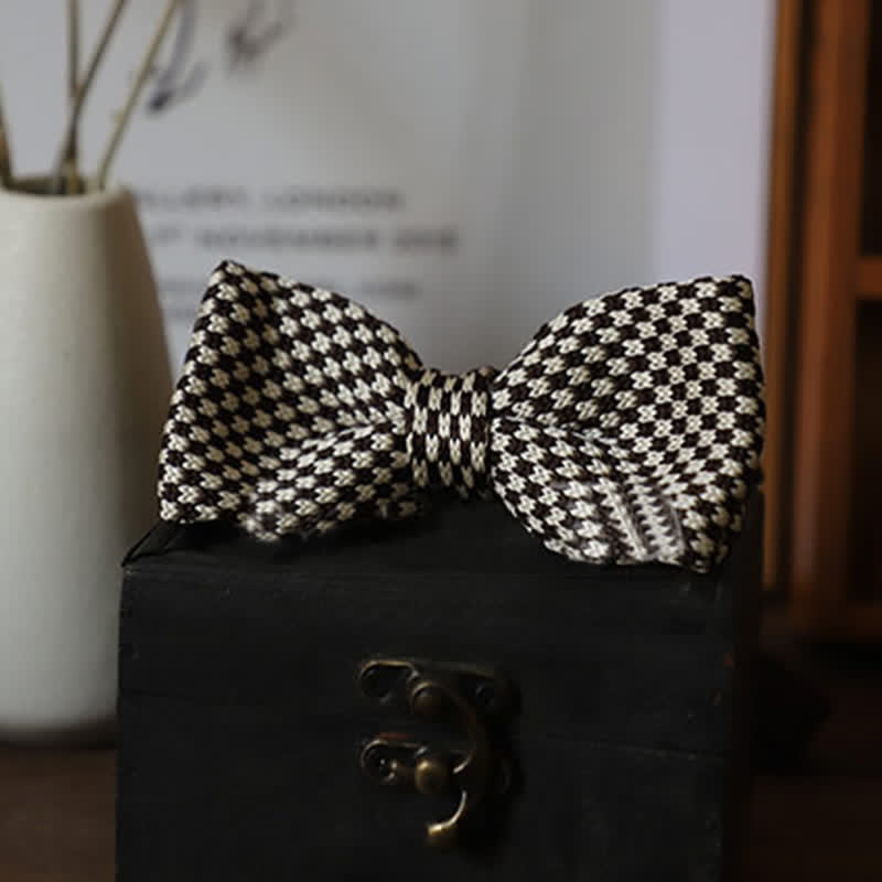 Nœud papillon à rayures en damier noir et blanc pour homme