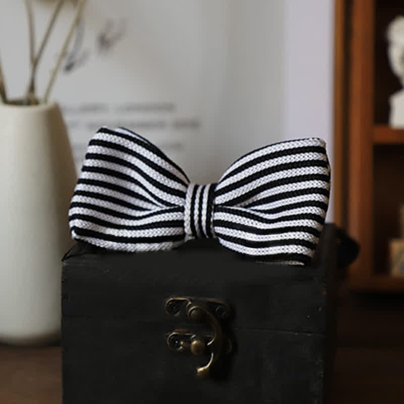 Nœud papillon à rayures en damier noir et blanc pour homme