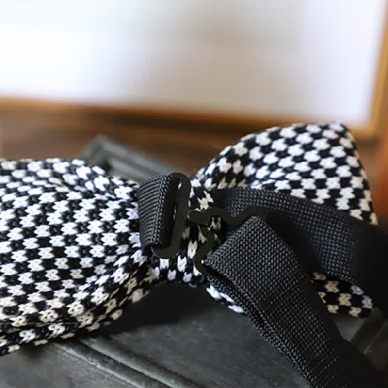 Nœud papillon à rayures en damier noir et blanc pour homme