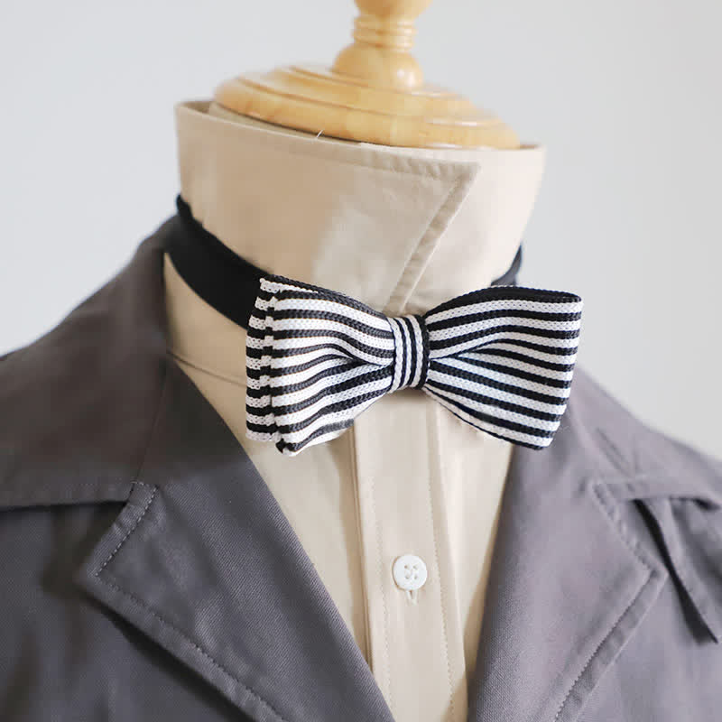 Nœud papillon à rayures en damier noir et blanc pour homme
