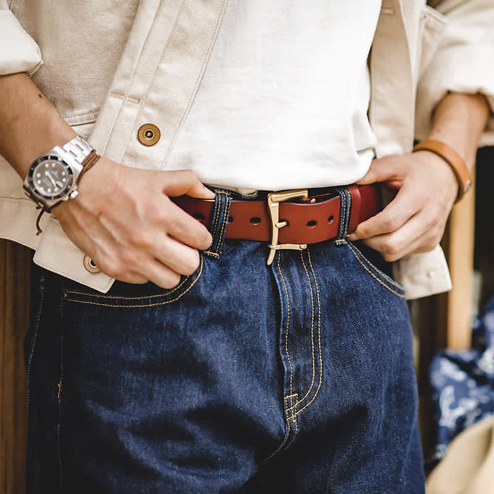 Ceinture en cuir avec boucle en laiton de style luxueux pour homme