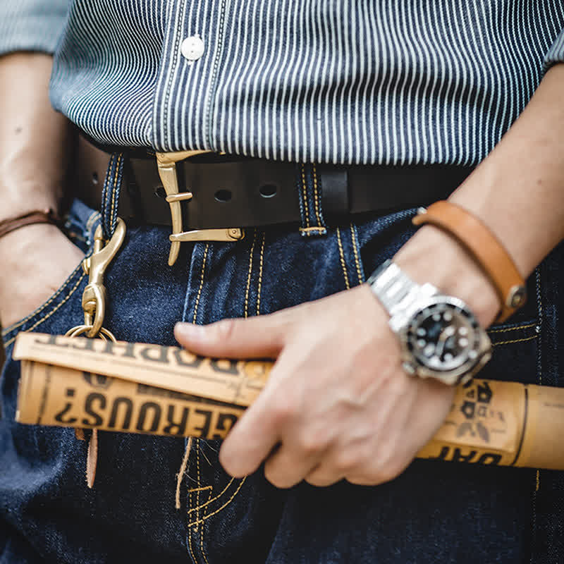 Ceinture en cuir avec boucle en laiton de style luxueux pour homme