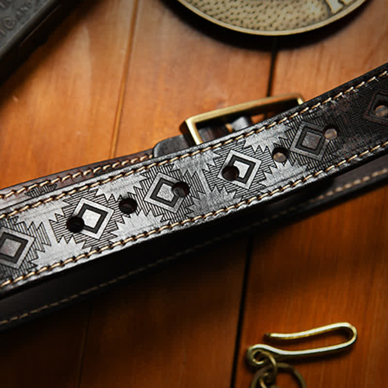 Ceinture en cuir à motif géométrique occidental pour homme