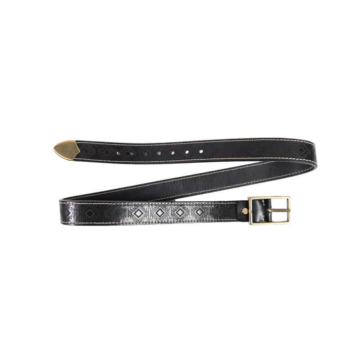 Ceinture en cuir à motif géométrique occidental pour homme