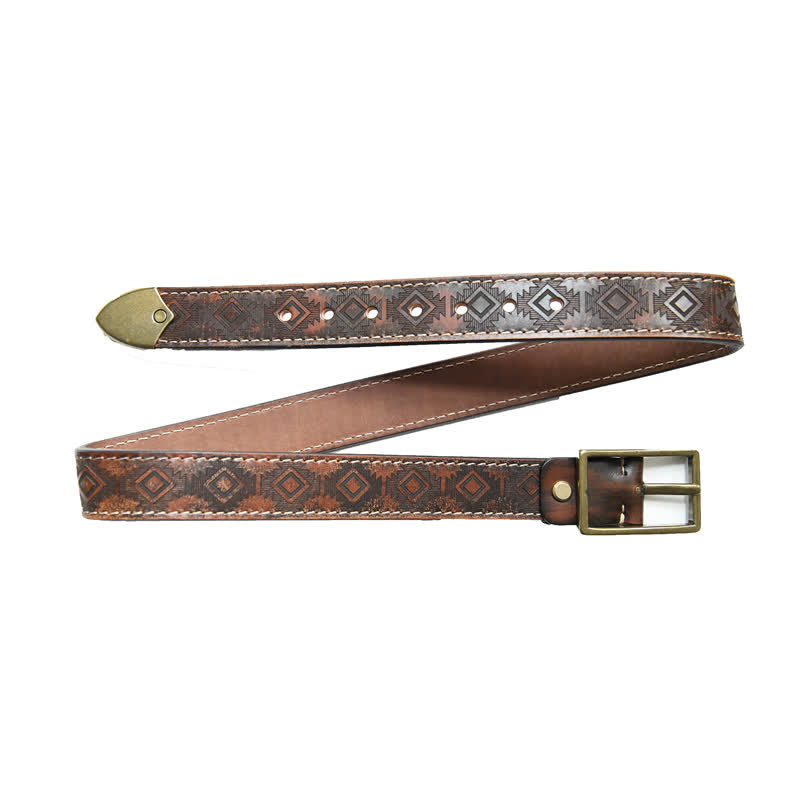 Ceinture en cuir à motif géométrique occidental pour homme