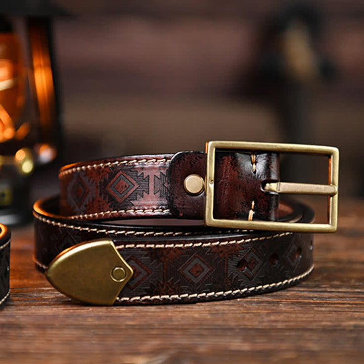 Ceinture en cuir à motif géométrique occidental pour homme