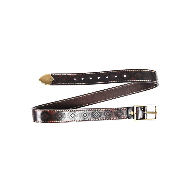 Ceinture en cuir à motif géométrique occidental pour homme