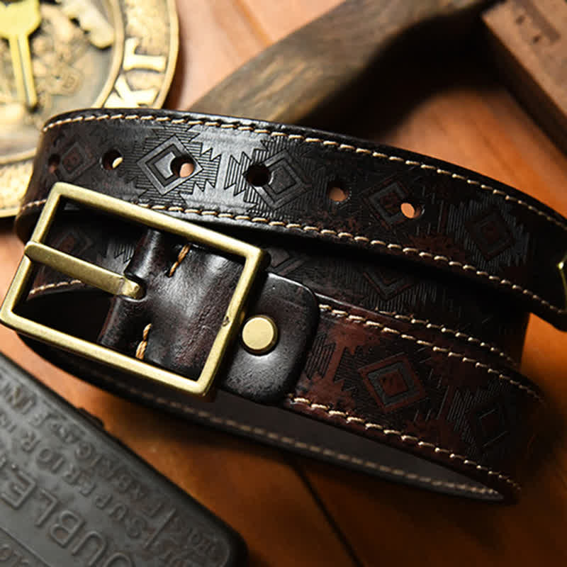 Ceinture en cuir à motif géométrique occidental pour homme