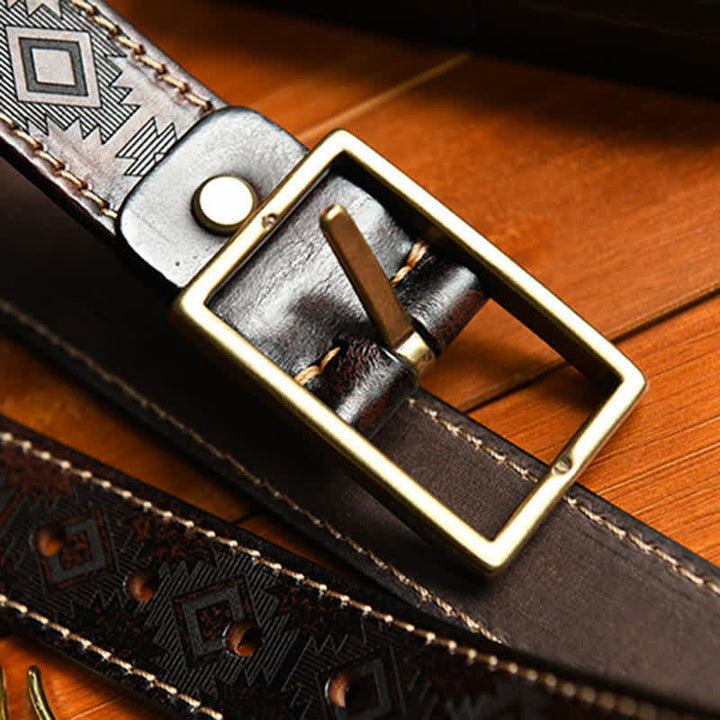 Ceinture en cuir à motif géométrique occidental pour homme