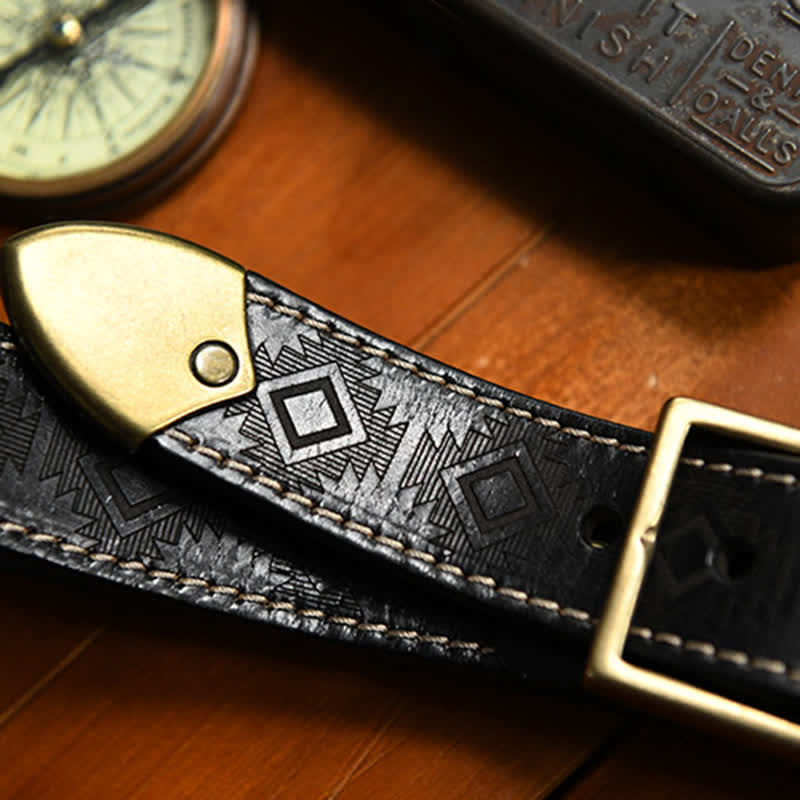Ceinture en cuir à motif géométrique occidental pour homme