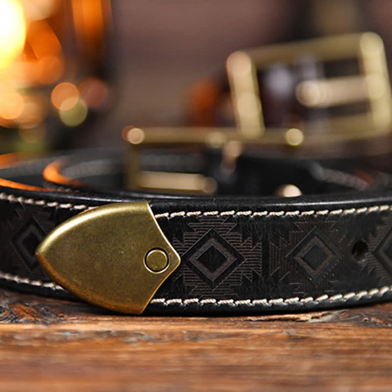 Ceinture en cuir à motif géométrique occidental pour homme