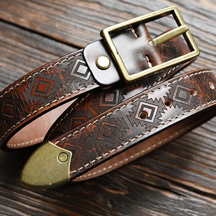Ceinture en cuir à motif géométrique occidental pour homme