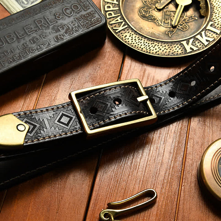 Ceinture en cuir à motif géométrique occidental pour homme