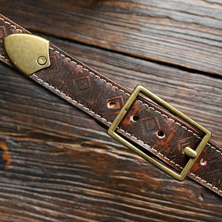 Ceinture en cuir à motif géométrique occidental pour homme