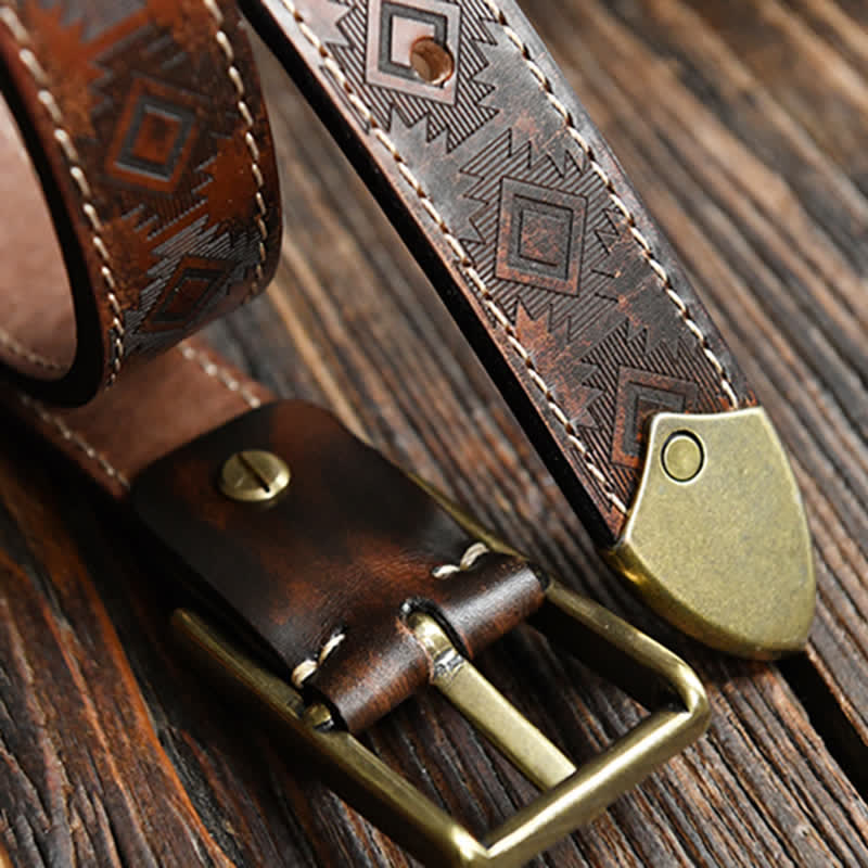 Ceinture en cuir à motif géométrique occidental pour homme