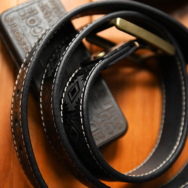 Ceinture en cuir à motif géométrique occidental pour homme