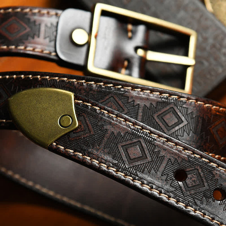 Ceinture en cuir à motif géométrique occidental pour homme
