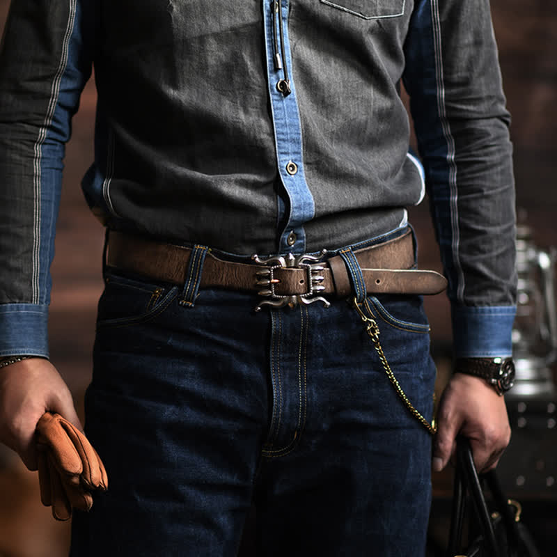 Ceinture en cuir à boucle de poule tendance punk pour homme