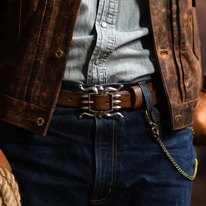 Ceinture en cuir à boucle de poule tendance punk pour homme
