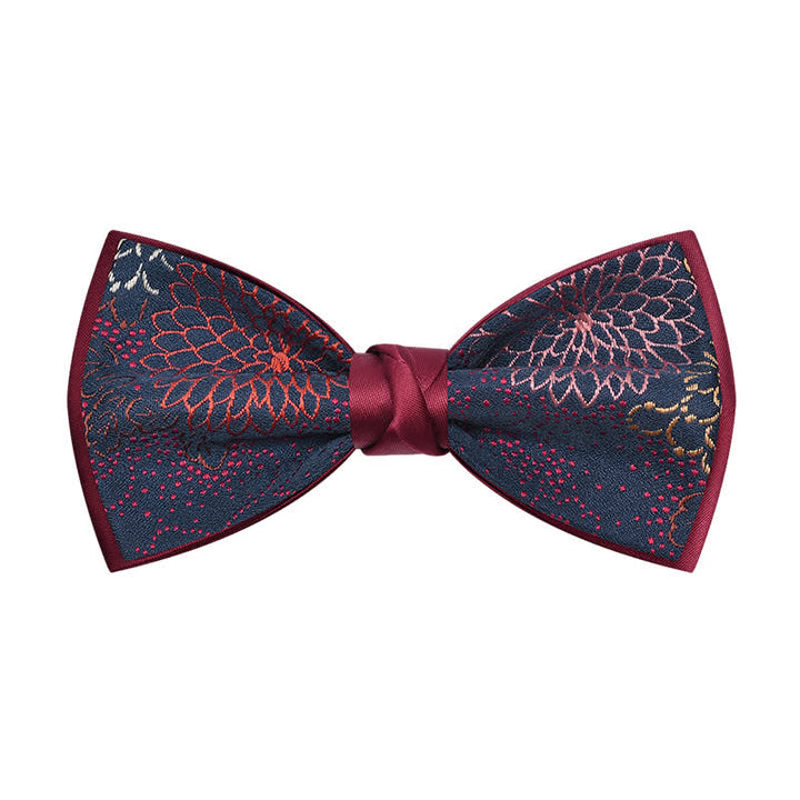 Nœud papillon de mariage à motif floral bordeaux pour homme