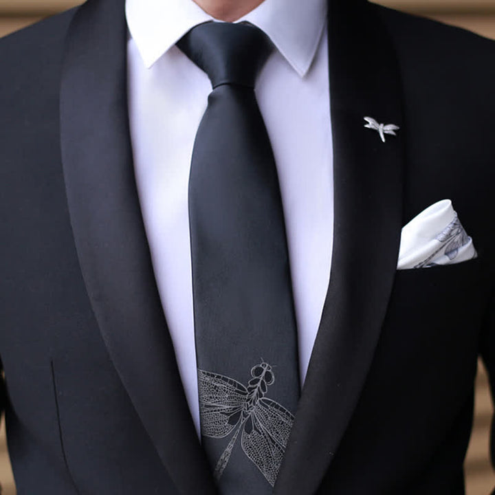 Cravate noire à motif libellule pour homme