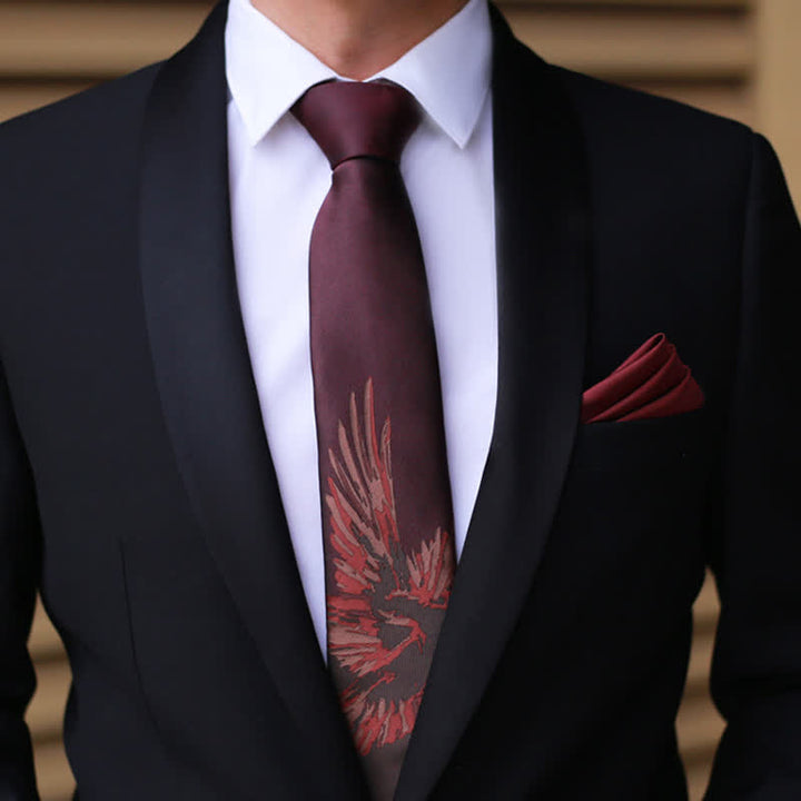 Cravate bordeaux à motif phénix volant pour homme