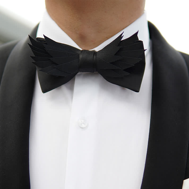 Nœud papillon noir à ailes superposées pour homme