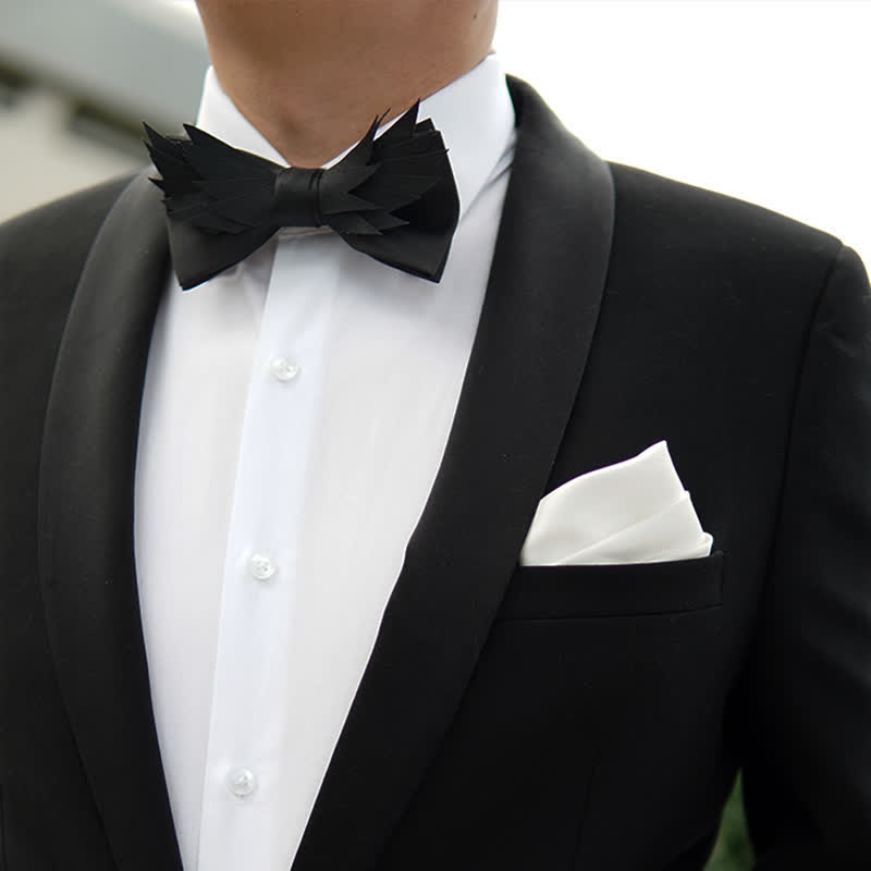 Nœud papillon noir à ailes superposées pour homme